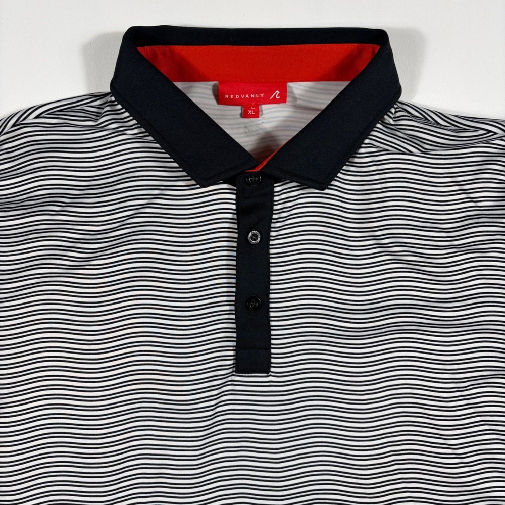 Redvanly Polo Shirt Mens XL Wavy Stripe Performance Golf Stretch Black White